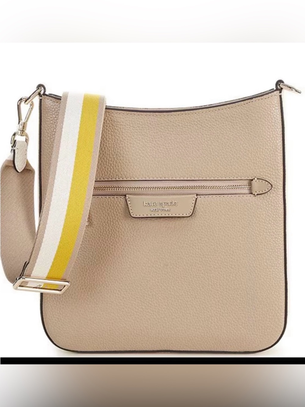 Kate Spade Pefect shape Hudson beige leather crossbody w yellow striped strap